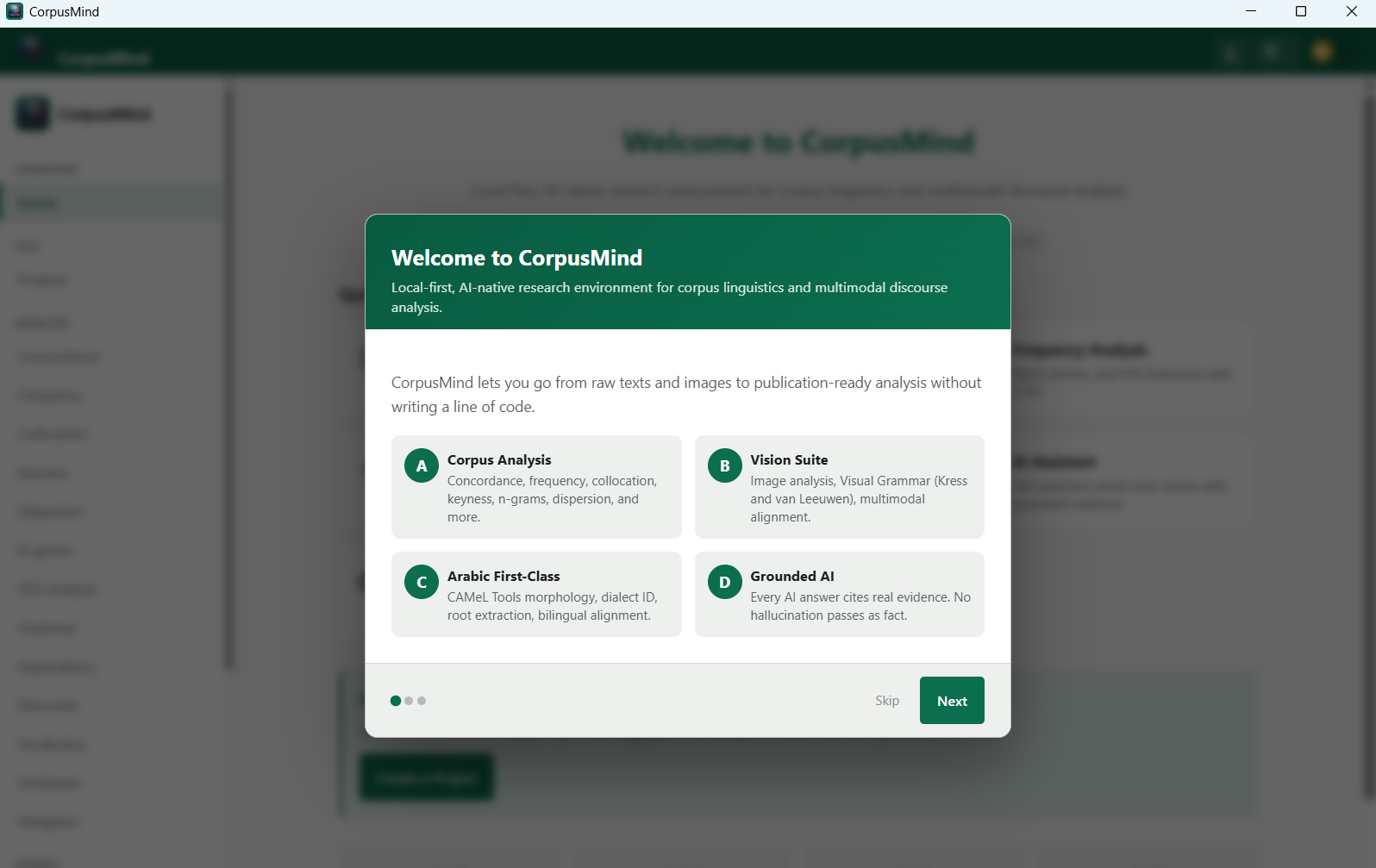 CorpusMind Application Interface Screenshot